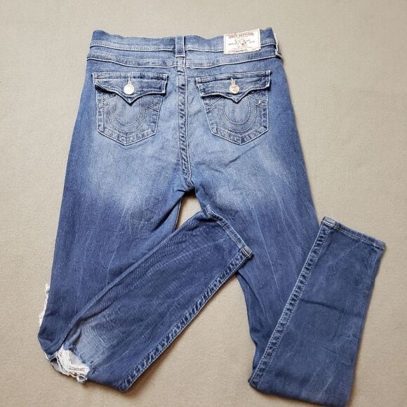 True Religion High Rise super skinny flap pocket distressed / destroyed Jeans - Picture 9 of 16